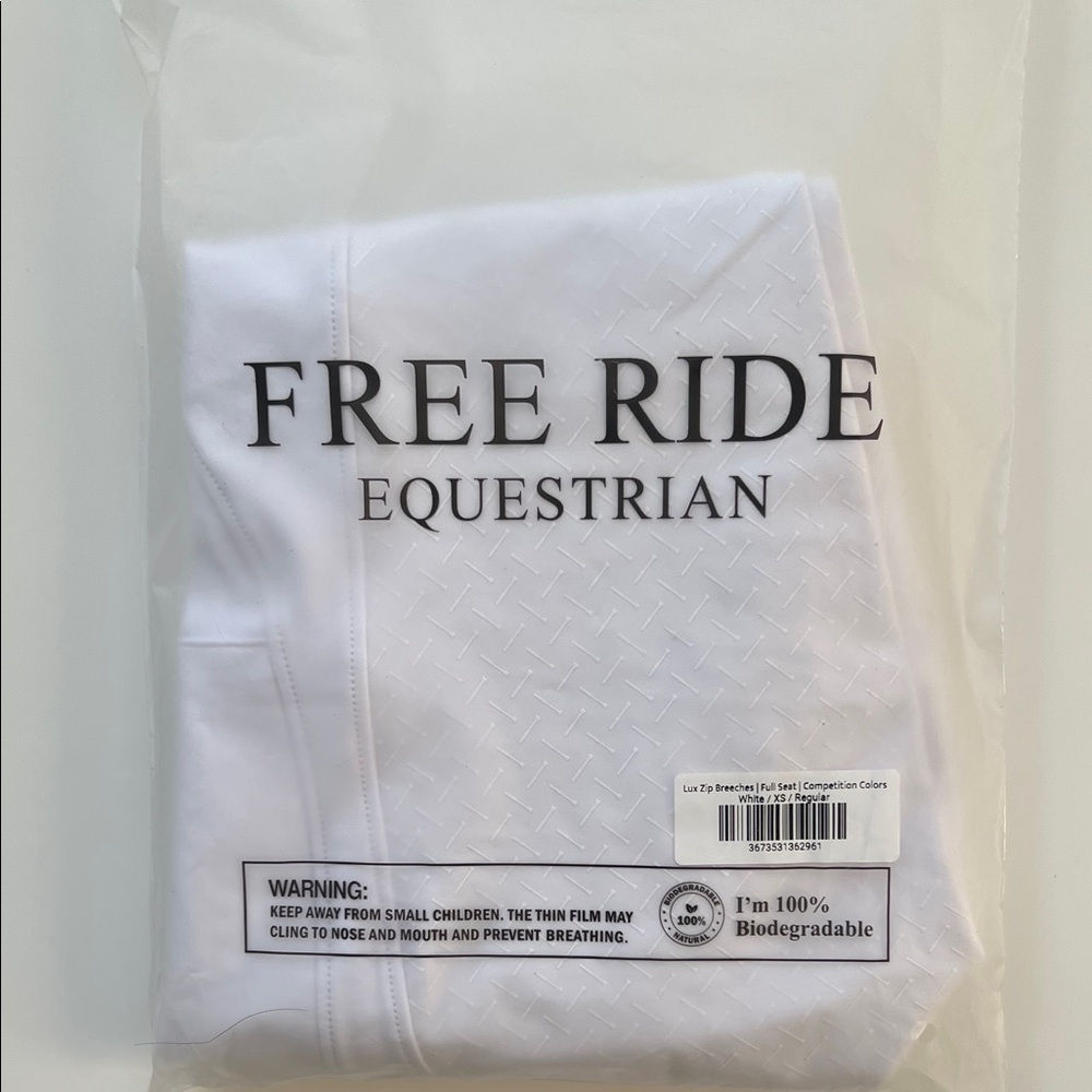 Free Ride Equestrian White Lux Zip Breeches XS NWT